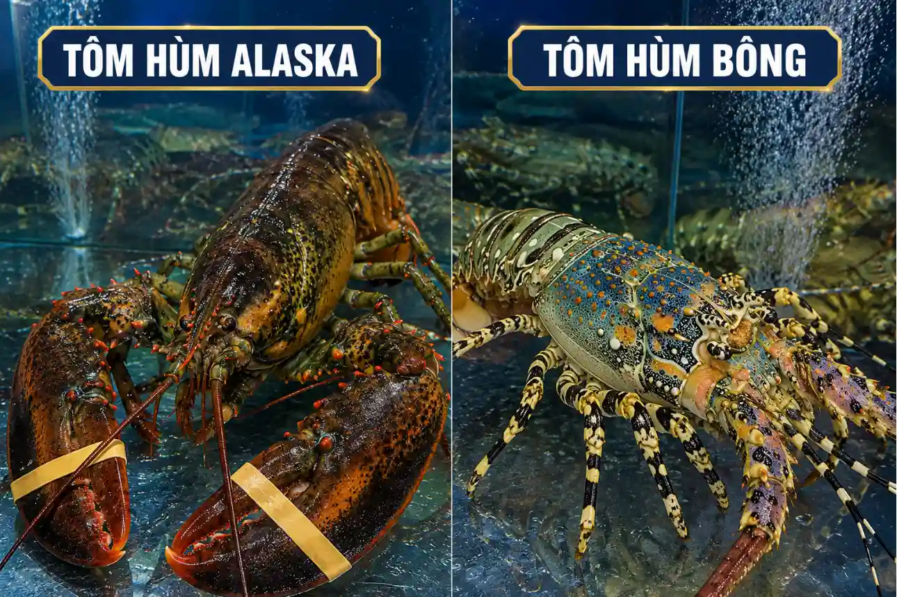 So sánh tôm hùm Alaska và tôm hùm bông qua hình dáng, càng và màu sắc