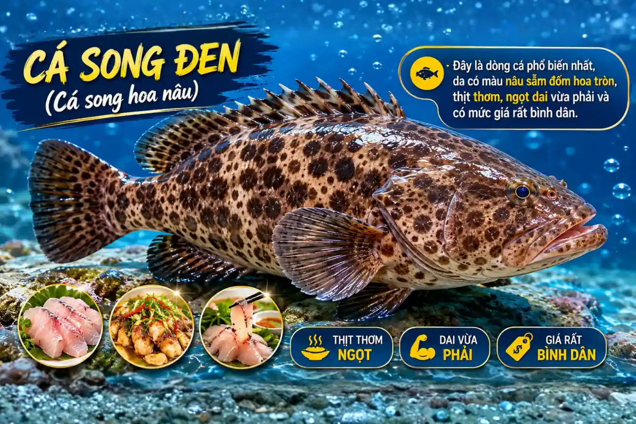 Cá song đen tươi sống với thịt thơm chắc và hương vị đặc trưng của cá mú biển