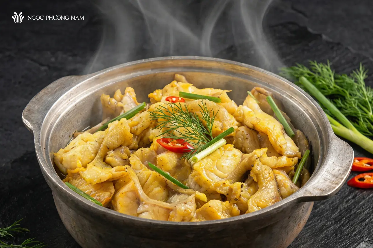 Thưởng thức cá song xông hơi – tuyệt phẩm ẩm thực giữ trọn vị ngọt tự nhiên của hải sản quý hiếm Hạ Long. Phương pháp hấp đá khoáng độc đáo giúp thịt cá dai giòn, bổ dưỡng.