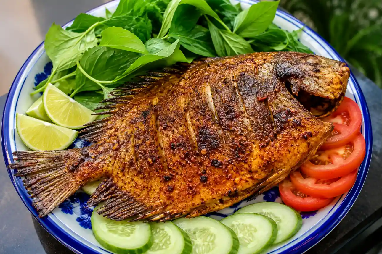 Cá hói nướng muối ớt vàng giòn với lớp gia vị đậm đà và thịt cá ngọt thơm