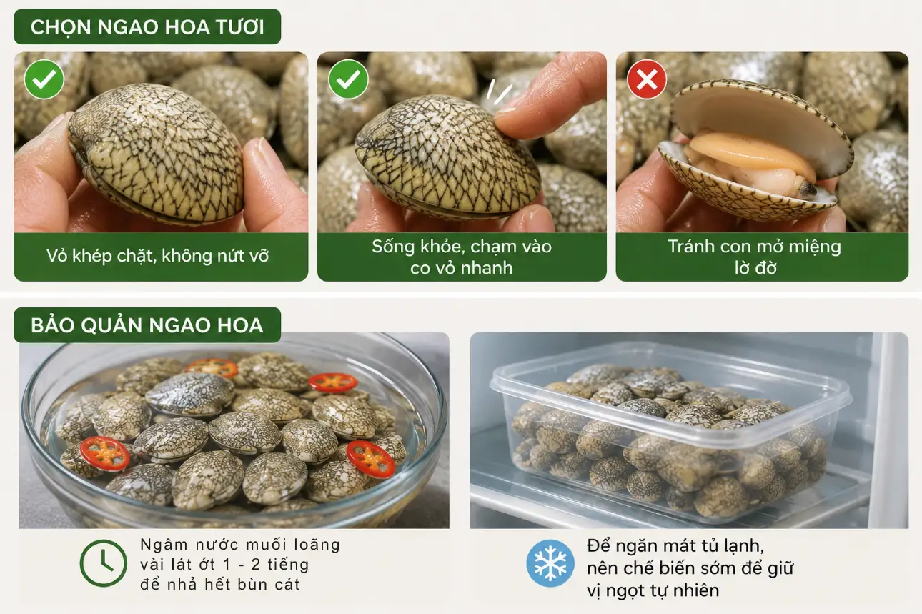 Cách chọn ngao hoa tươi sống dựa vào độ khép vỏ và khả năng phản ứng khi chạm vào