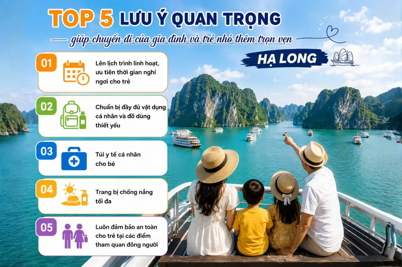 Kinh nghiệm du lịch Hạ Long cho gia đình có trẻ nhỏ giúp chuyến đi an toàn và thuận tiện